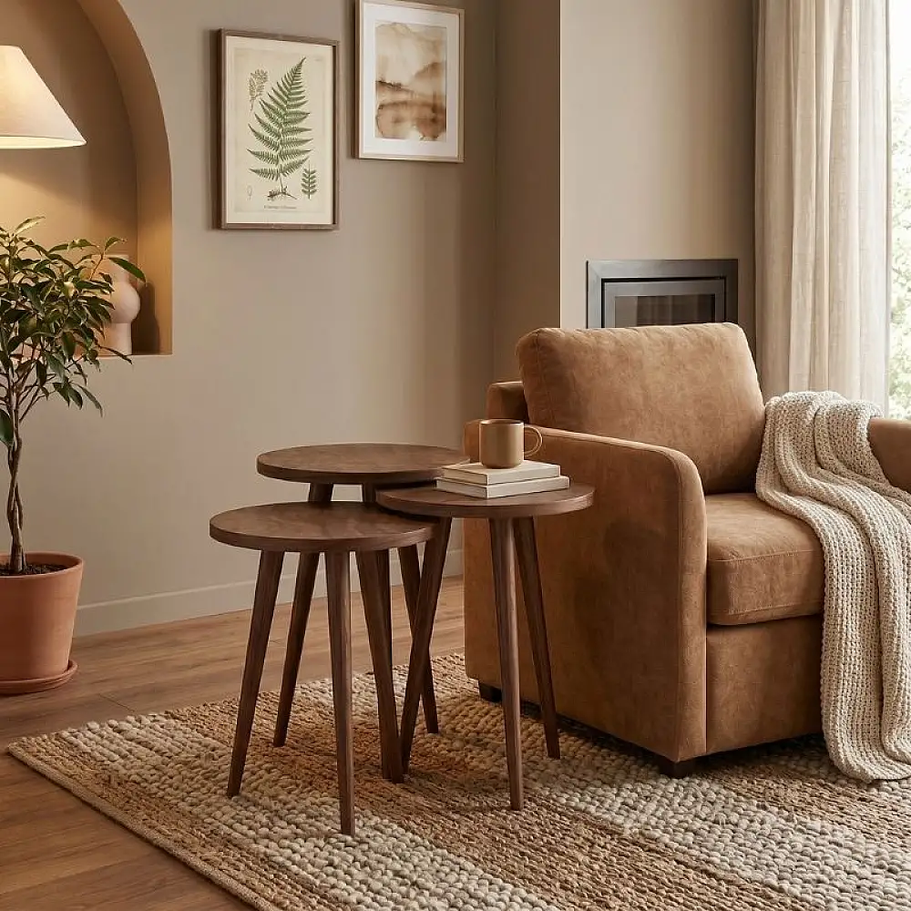 Τραπεζάκι βοηθητικό σετ 3 τμχ Cruz Megapap χρώμα καρυδί Ø33x46εκ. | GP026-0110,3