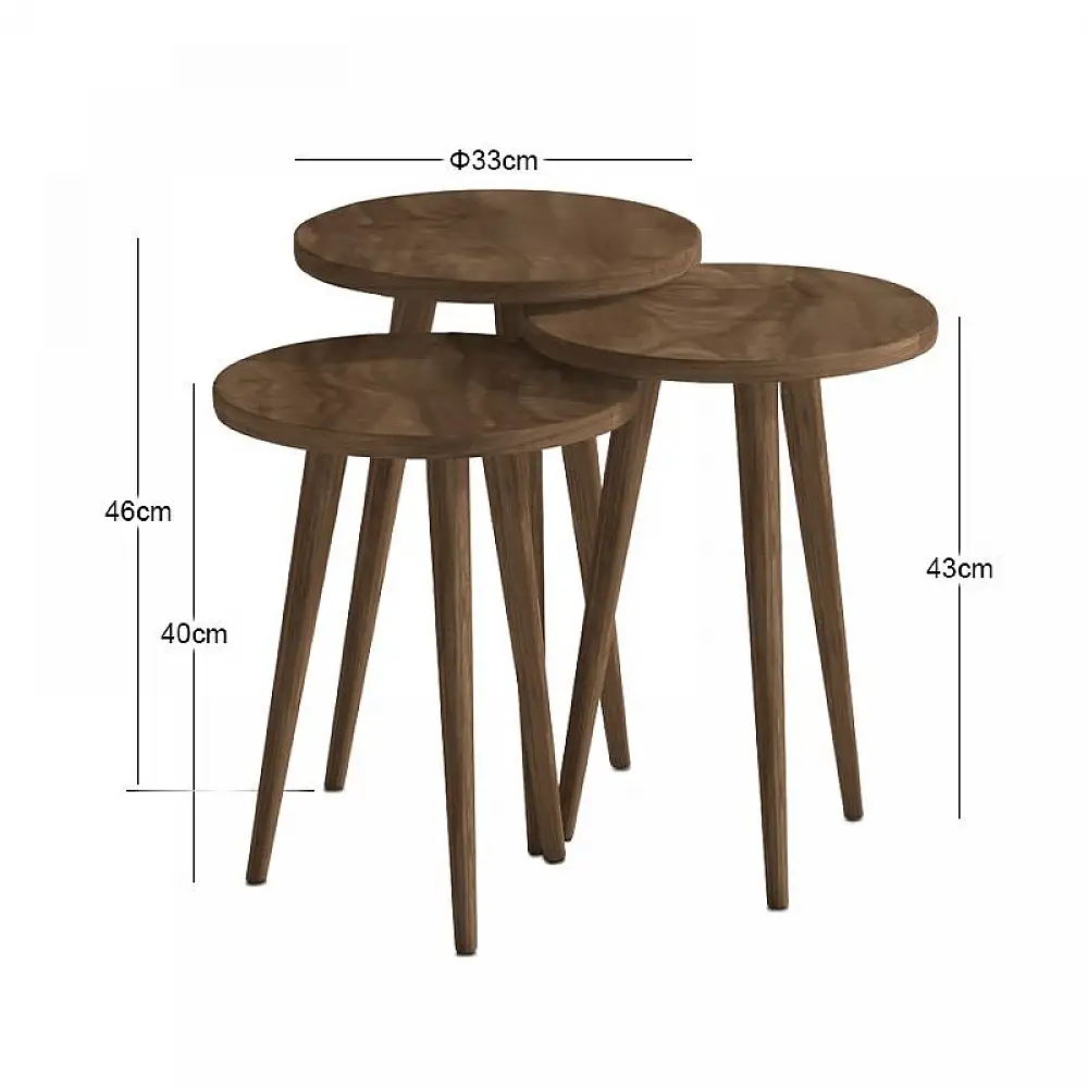 Τραπεζάκι βοηθητικό σετ 3 τμχ Cruz Megapap χρώμα καρυδί Ø33x46εκ. | GP026-0110,3