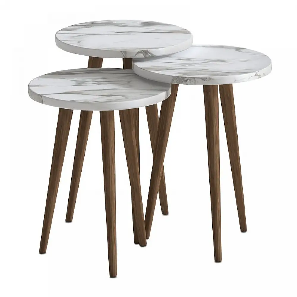 Τραπεζάκι βοηθητικό σετ 3 τμχ Cruz Megapap χρώμα λευκό εφέ μαρμάρου Ø33x46εκ. | GP026-0110,4
