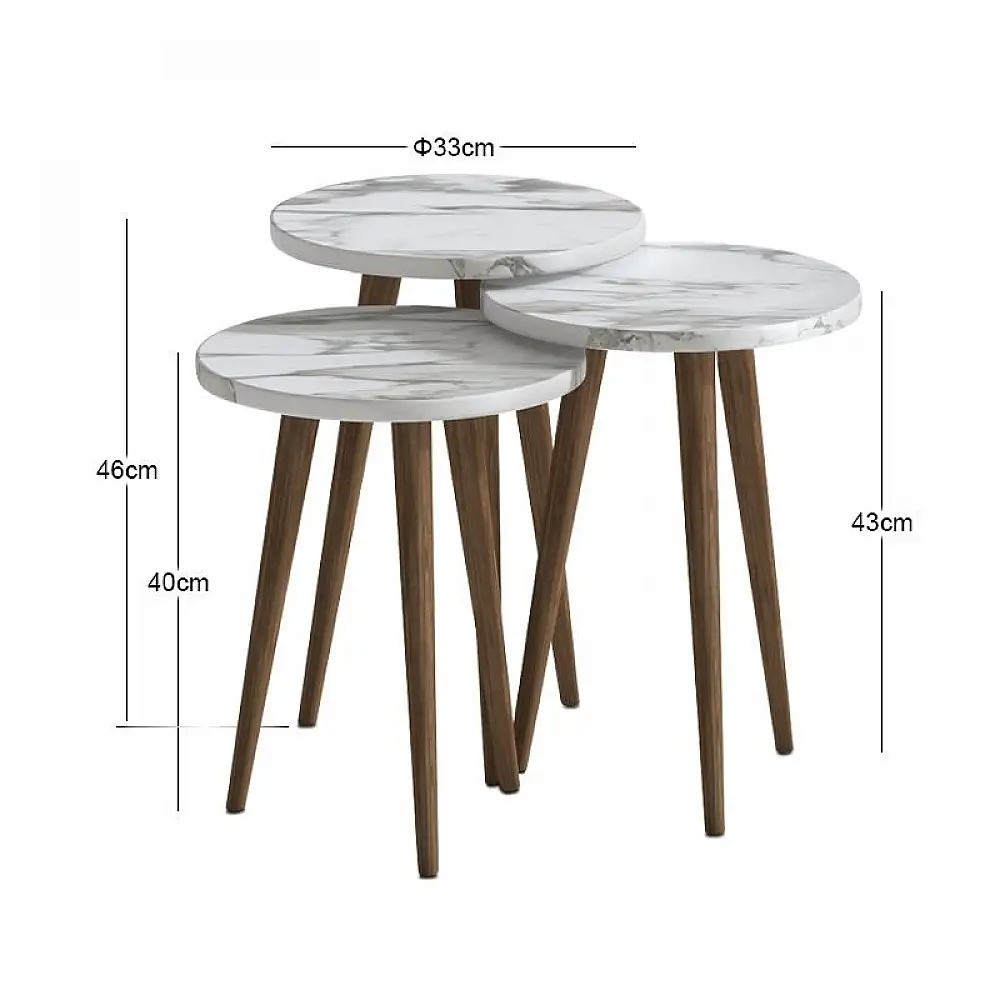 Τραπεζάκι βοηθητικό σετ 3 τμχ Cruz Megapap χρώμα λευκό εφέ μαρμάρου Ø33x46εκ. | GP026-0110,4