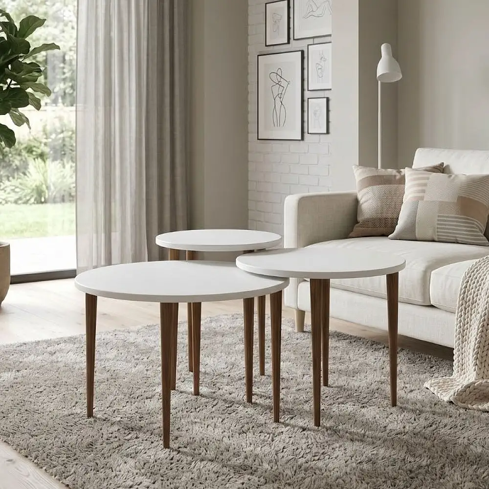 Τραπεζάκι σαλονιού σετ 3 τμχ Nola Megapap χρώμα λευκό Ø60x46εκ. | GP026-0111,1