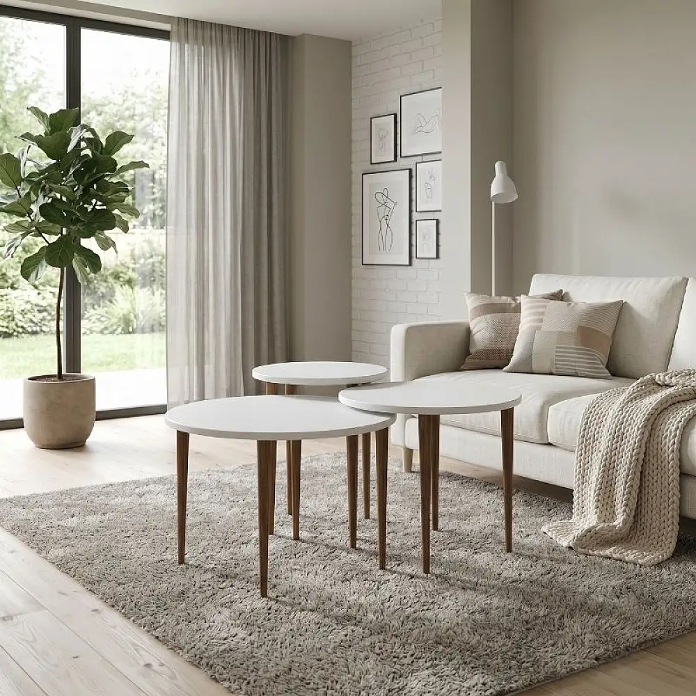 Τραπεζάκι σαλονιού σετ 3 τμχ Nola Megapap χρώμα λευκό Ø60x46εκ. | GP026-0111,1