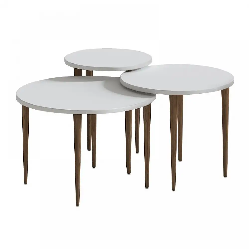 Τραπεζάκι σαλονιού σετ 3 τμχ Nola Megapap χρώμα λευκό Ø60x46εκ. | GP026-0111,1