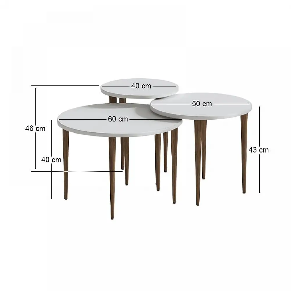 Τραπεζάκι σαλονιού σετ 3 τμχ Nola Megapap χρώμα λευκό Ø60x46εκ. | GP026-0111,1