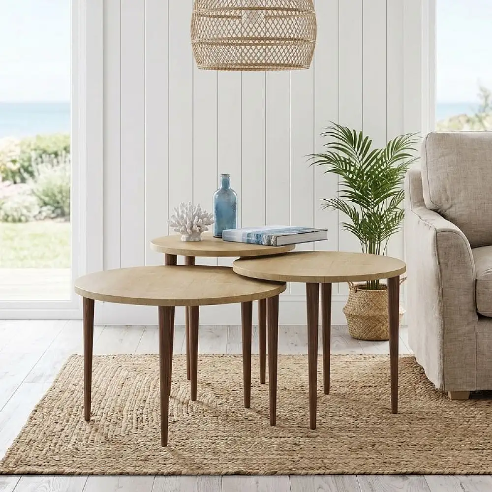 Τραπεζάκι σαλονιού σετ 3 τμχ Nola Megapap χρώμα sapphire oak Ø60x46εκ. | GP026-0111,2