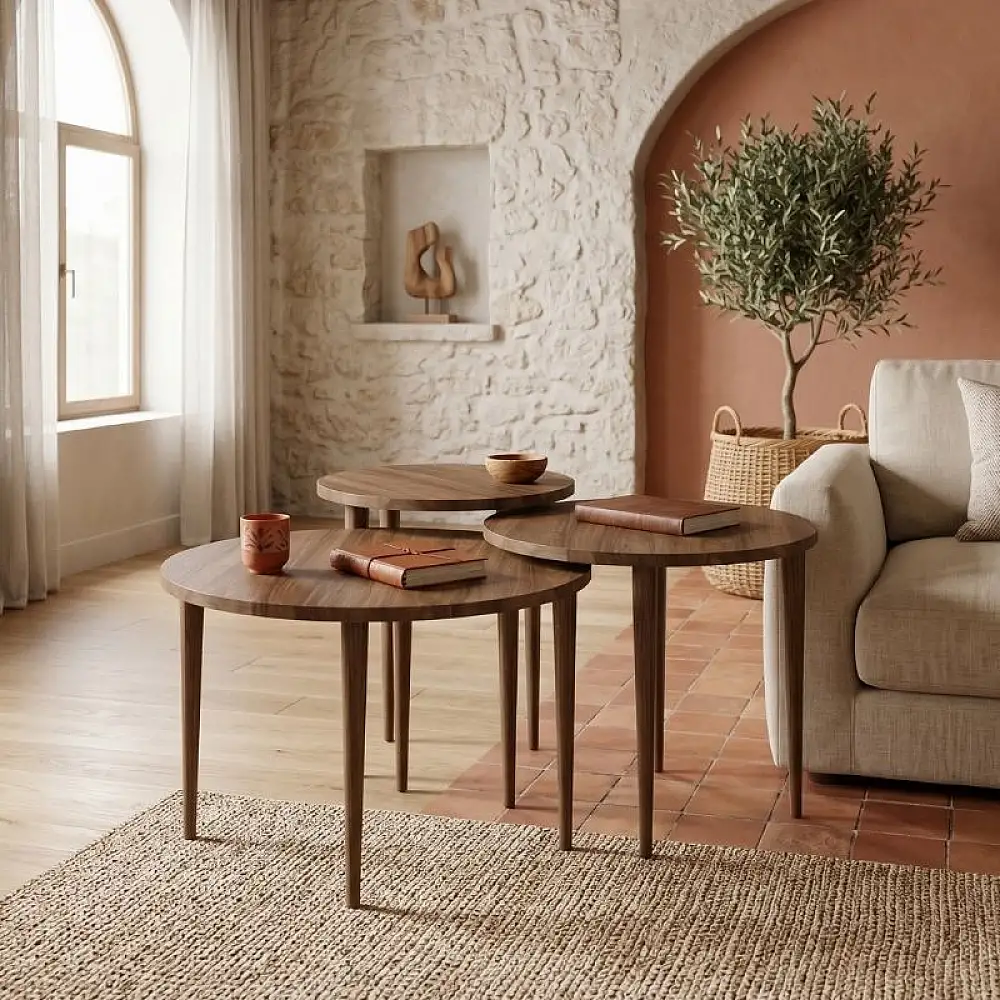 Τραπεζάκι σαλονιού σετ 3 τμχ Nola Megapap χρώμα καρυδί Ø60x46εκ. | GP026-0111,3