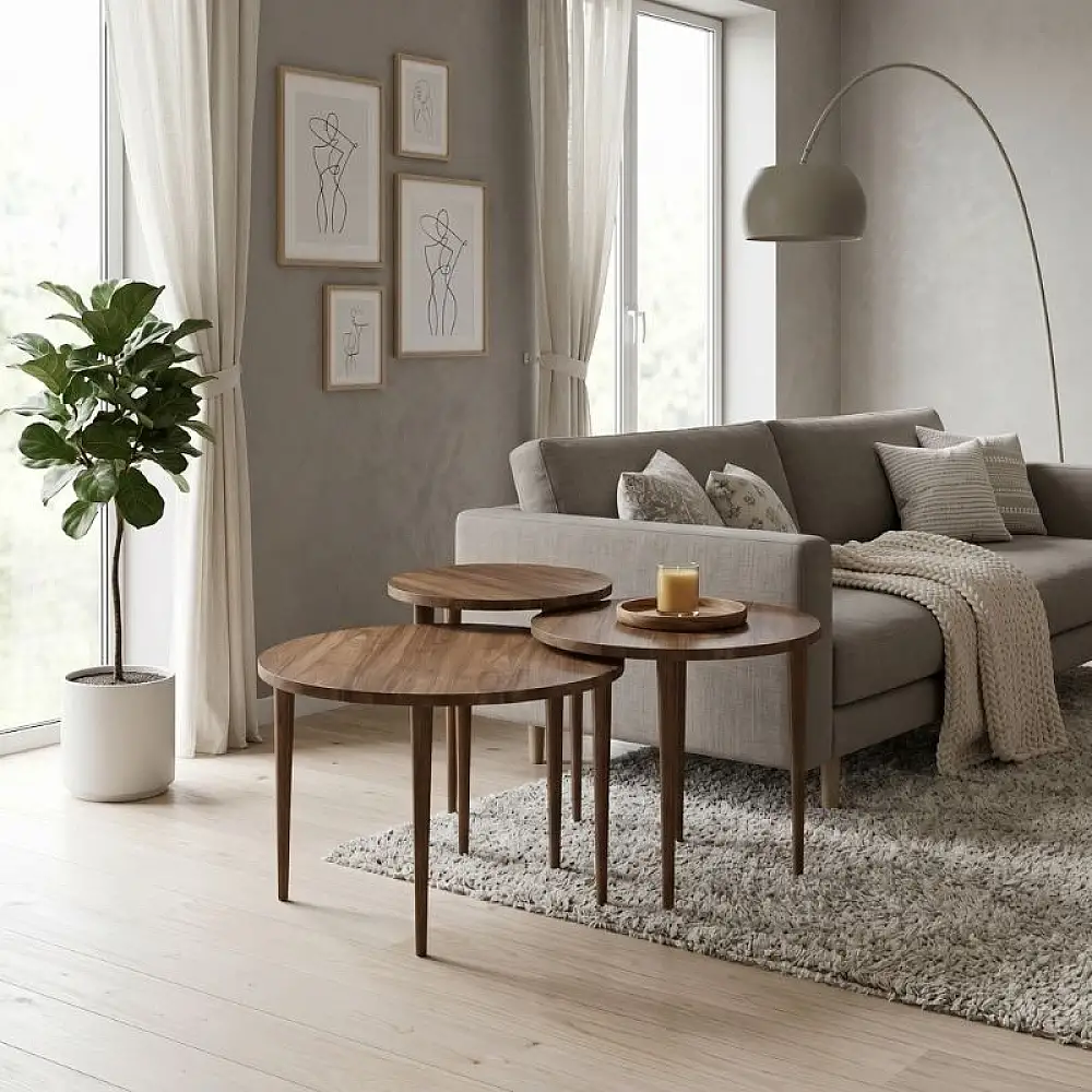 Τραπεζάκι σαλονιού σετ 3 τμχ Nola Megapap χρώμα καρυδί Ø60x46εκ. | GP026-0111,3