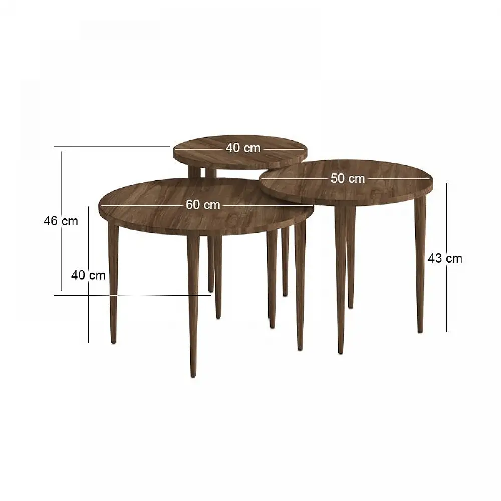 Τραπεζάκι σαλονιού σετ 3 τμχ Nola Megapap χρώμα καρυδί Ø60x46εκ. | GP026-0111,3