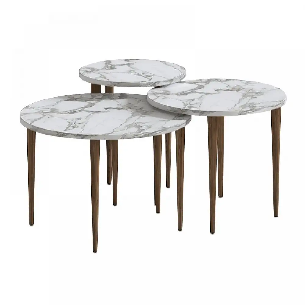 Τραπεζάκι σαλονιού σετ 3 τμχ Nola Megapap χρώμα λευκό εφέ μαρμάρου Ø60x46εκ. | GP026-0111,4
