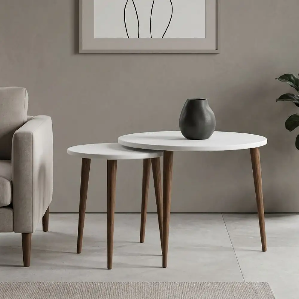 Τραπεζάκι σαλονιού σετ 2 τμχ Nola Megapap χρώμα λευκό Ø60x46εκ. | GP026-0112,1
