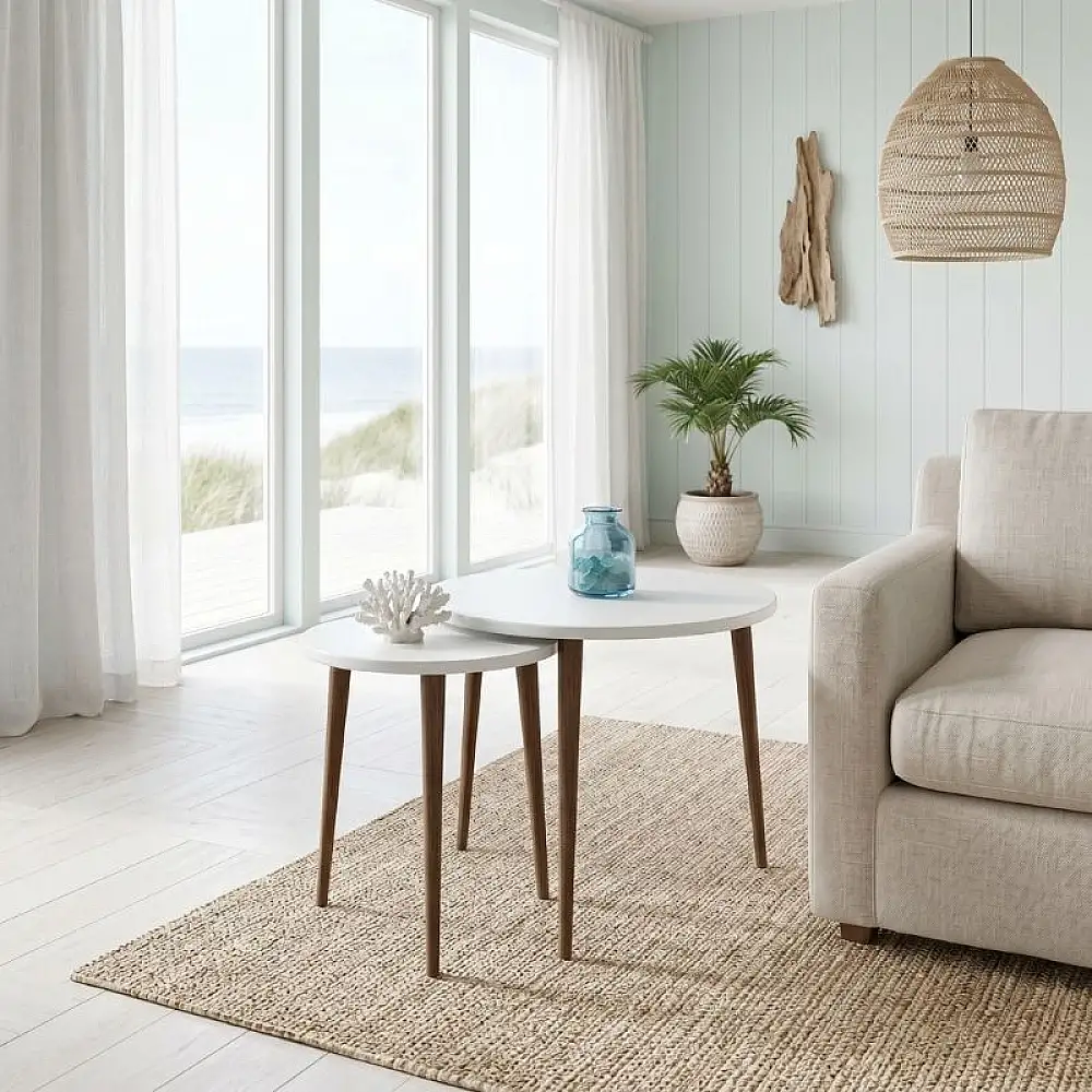 Τραπεζάκι σαλονιού σετ 2 τμχ Nola Megapap χρώμα λευκό Ø60x46εκ. | GP026-0112,1