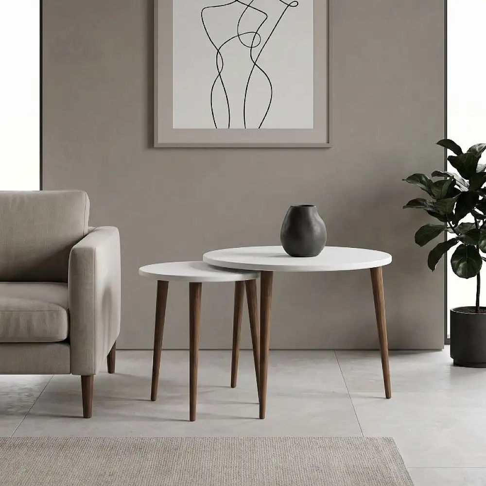 Τραπεζάκι σαλονιού σετ 2 τμχ Nola Megapap χρώμα λευκό Ø60x46εκ. | GP026-0112,1