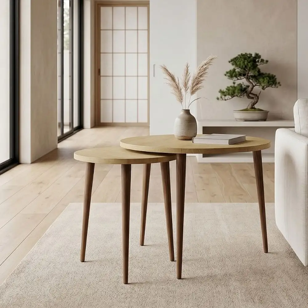 Τραπεζάκι σαλονιού σετ 2 τμχ Nola Megapap χρώμα sapphire oak Ø60x46εκ. | GP026-0112,2