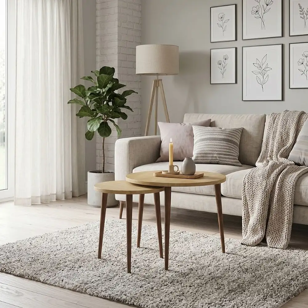 Τραπεζάκι σαλονιού σετ 2 τμχ Nola Megapap χρώμα sapphire oak Ø60x46εκ. | GP026-0112,2