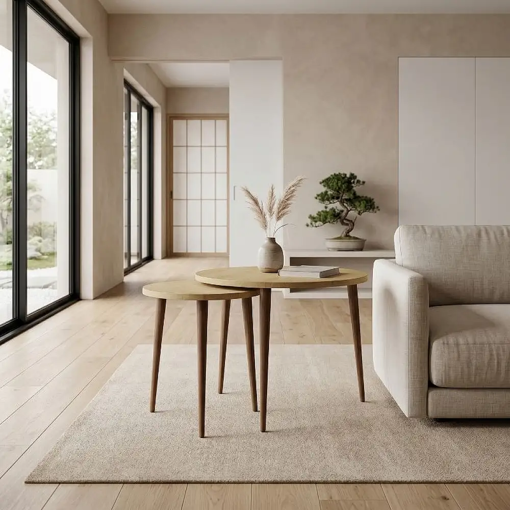 Τραπεζάκι σαλονιού σετ 2 τμχ Nola Megapap χρώμα sapphire oak Ø60x46εκ. | GP026-0112,2