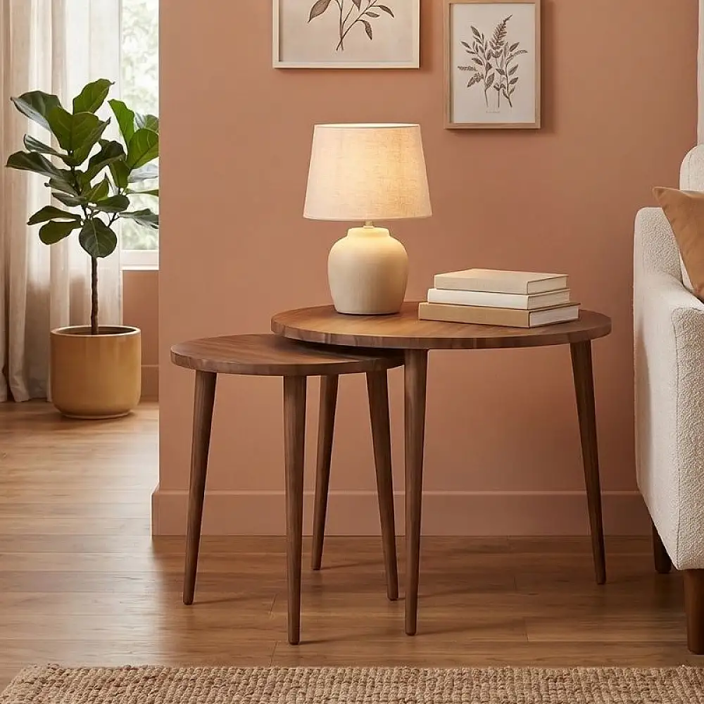Τραπεζάκι σαλονιού σετ 2 τμχ Nola Megapap χρώμα καρυδί Ø60x46εκ. | GP026-0112,3