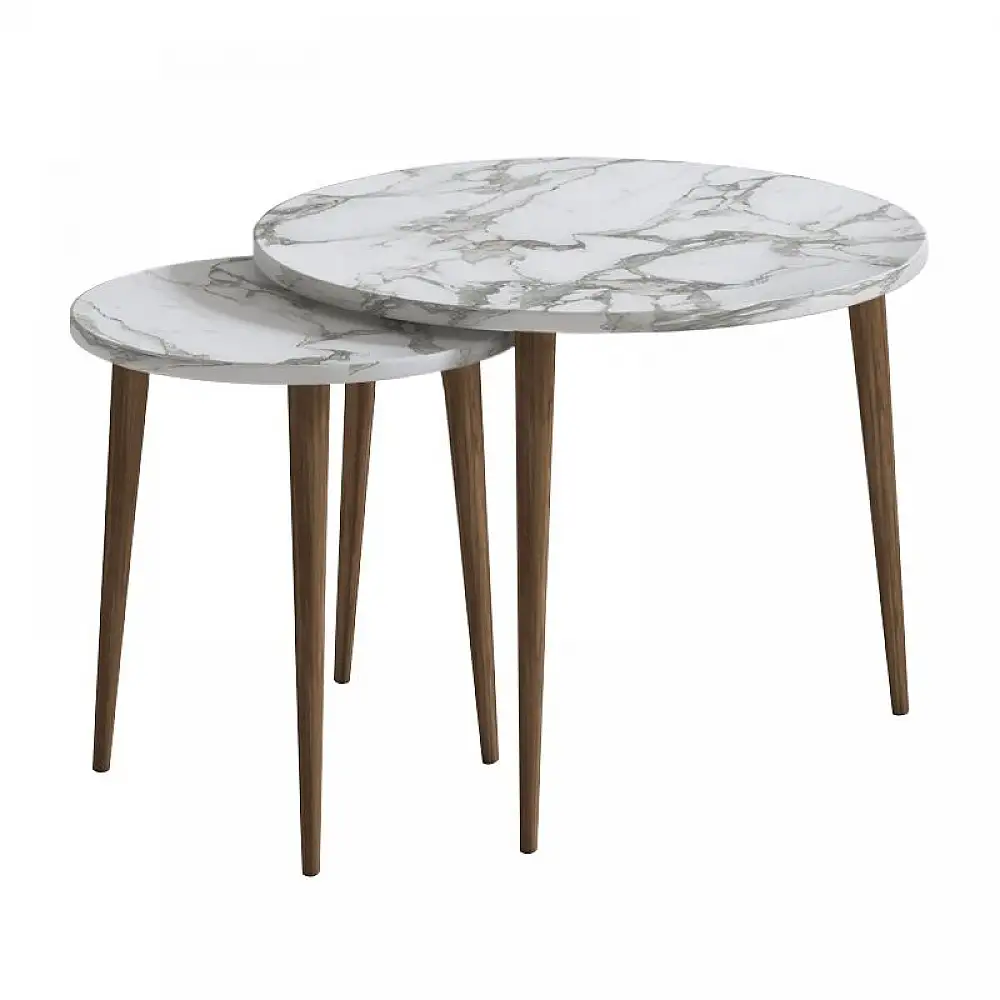 Τραπεζάκι σαλονιού σετ 2 τμχ Nola Megapap χρώμα λευκό εφέ μαρμάρου Ø60x46εκ. | GP026-0112,4