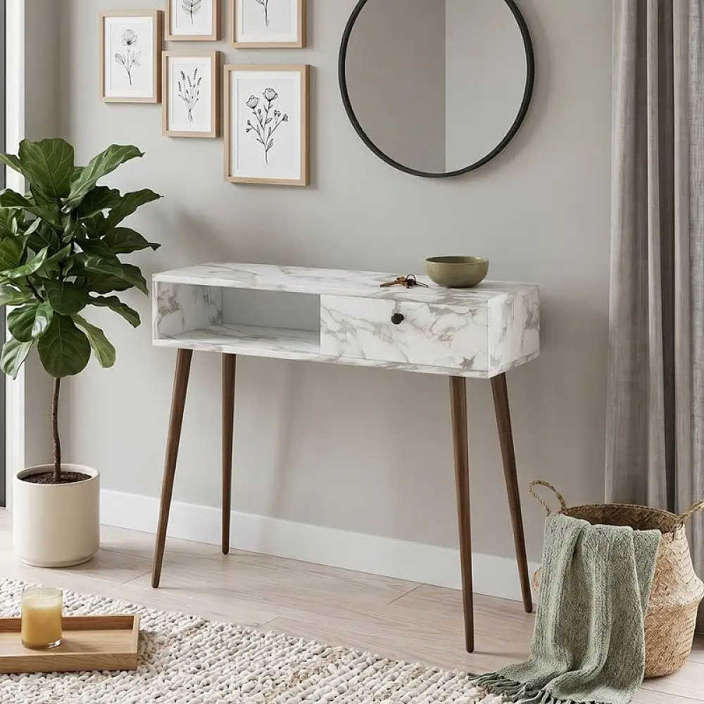 Κονσόλα Napoli Megapap χρώμα λευκό εφέ μαρμάρου 90x29x88εκ. | GP026-0114,4