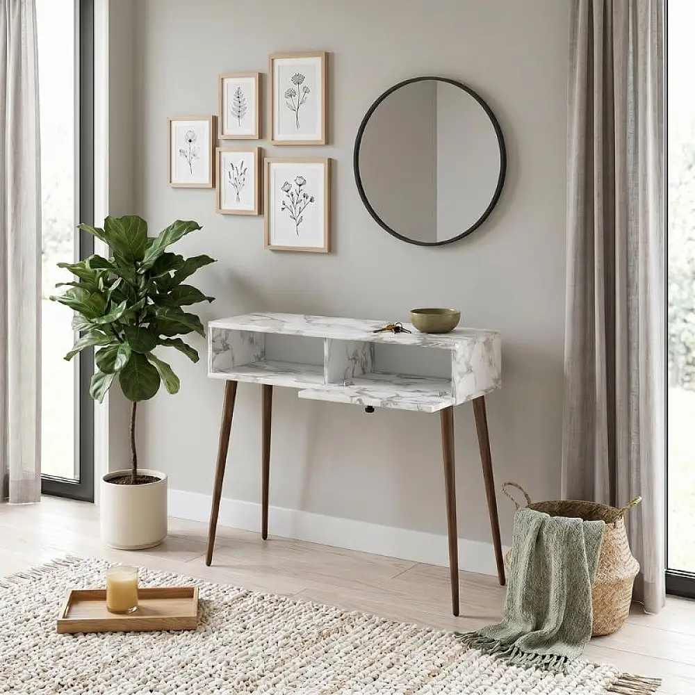 Κονσόλα Napoli Megapap χρώμα λευκό εφέ μαρμάρου 90x29x88εκ. | GP026-0114,4