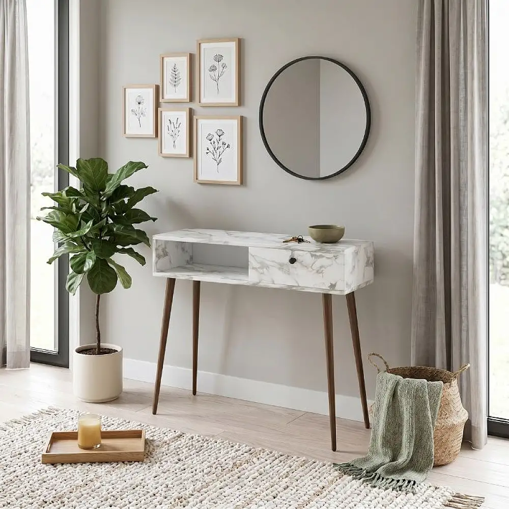 Κονσόλα Napoli Megapap χρώμα λευκό εφέ μαρμάρου 90x29x88εκ. | GP026-0114,4