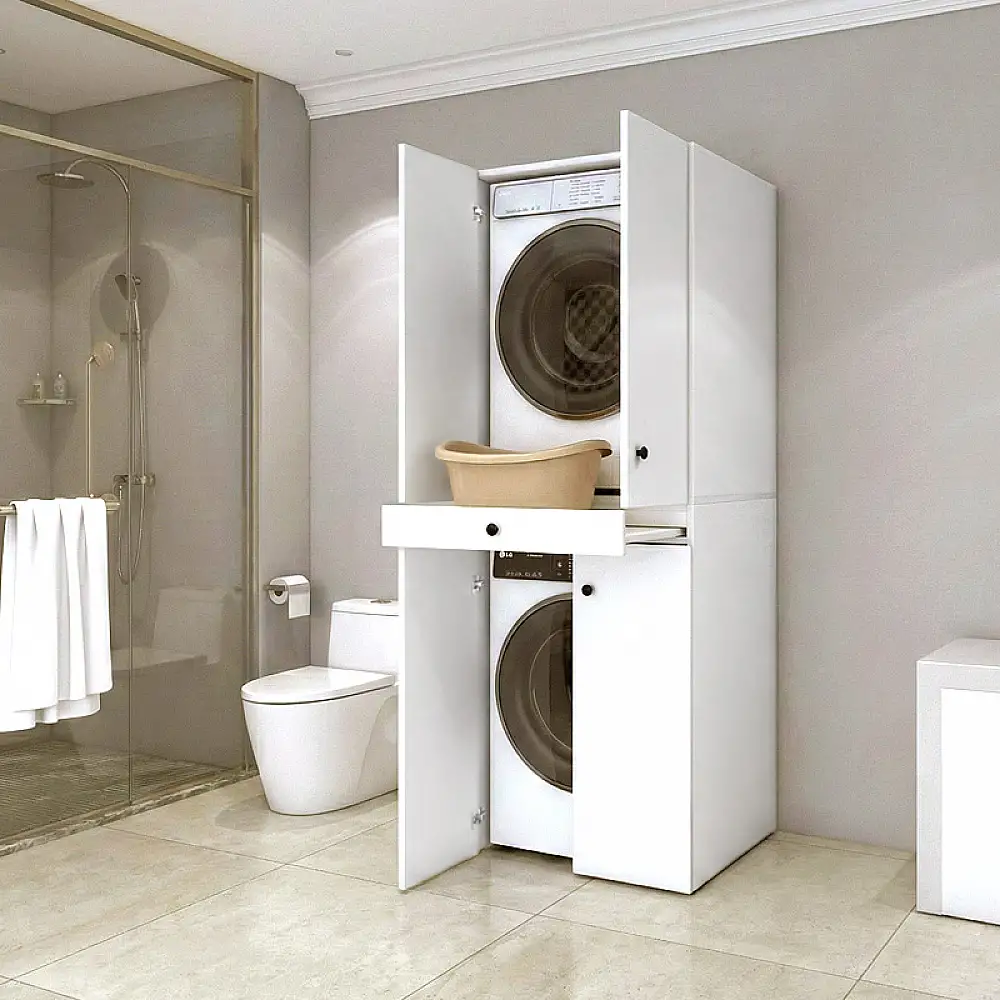 Έπιπλο πλυντηρίου - στεγνωτηρίου Kindi Megapap χρώμα λευκό 70x60x187εκ. | GP026-0123,1