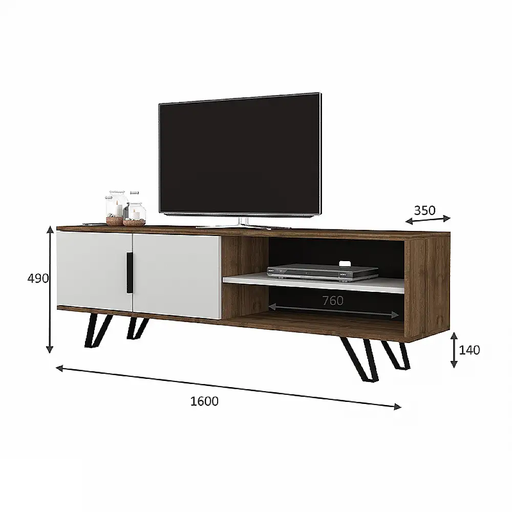 Έπιπλο τηλεόρασης Foot Megapap χρώμα καρυδί - λευκό 160x35x49εκ. | GP028-0033,1