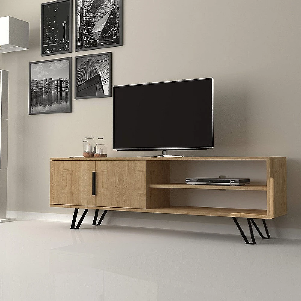 Έπιπλο τηλεόρασης Foot Megapap χρώμα φυσικό οξιάς 160x35x49εκ.