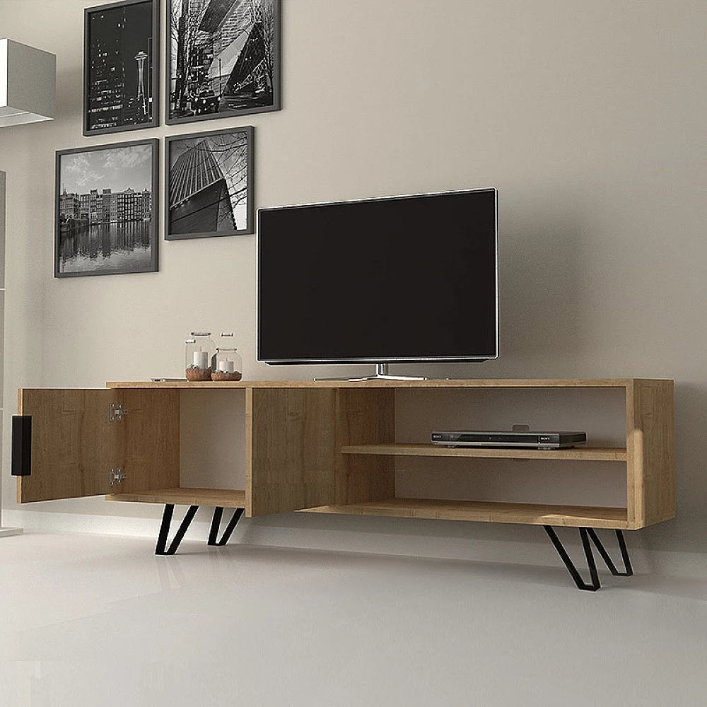 Έπιπλο τηλεόρασης Foot Megapap χρώμα φυσικό οξιάς 160x35x49εκ.