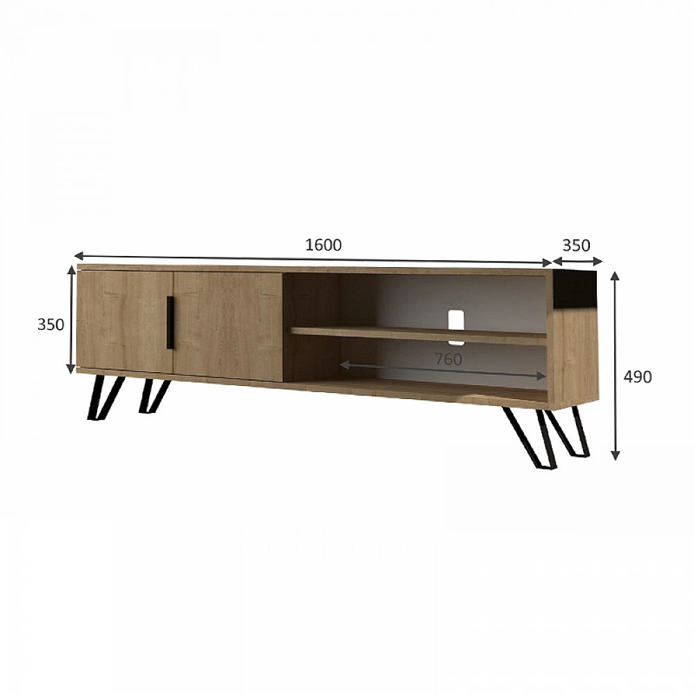Έπιπλο τηλεόρασης Foot Megapap χρώμα φυσικό οξιάς 160x35x49εκ.