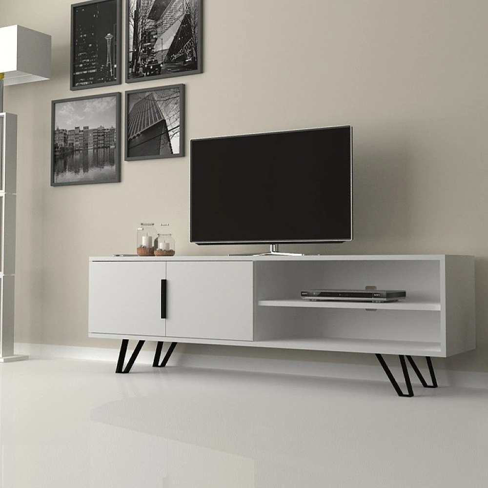 Έπιπλο τηλεόρασης Foot Megapap χρώμα λευκό 160x35x49εκ.