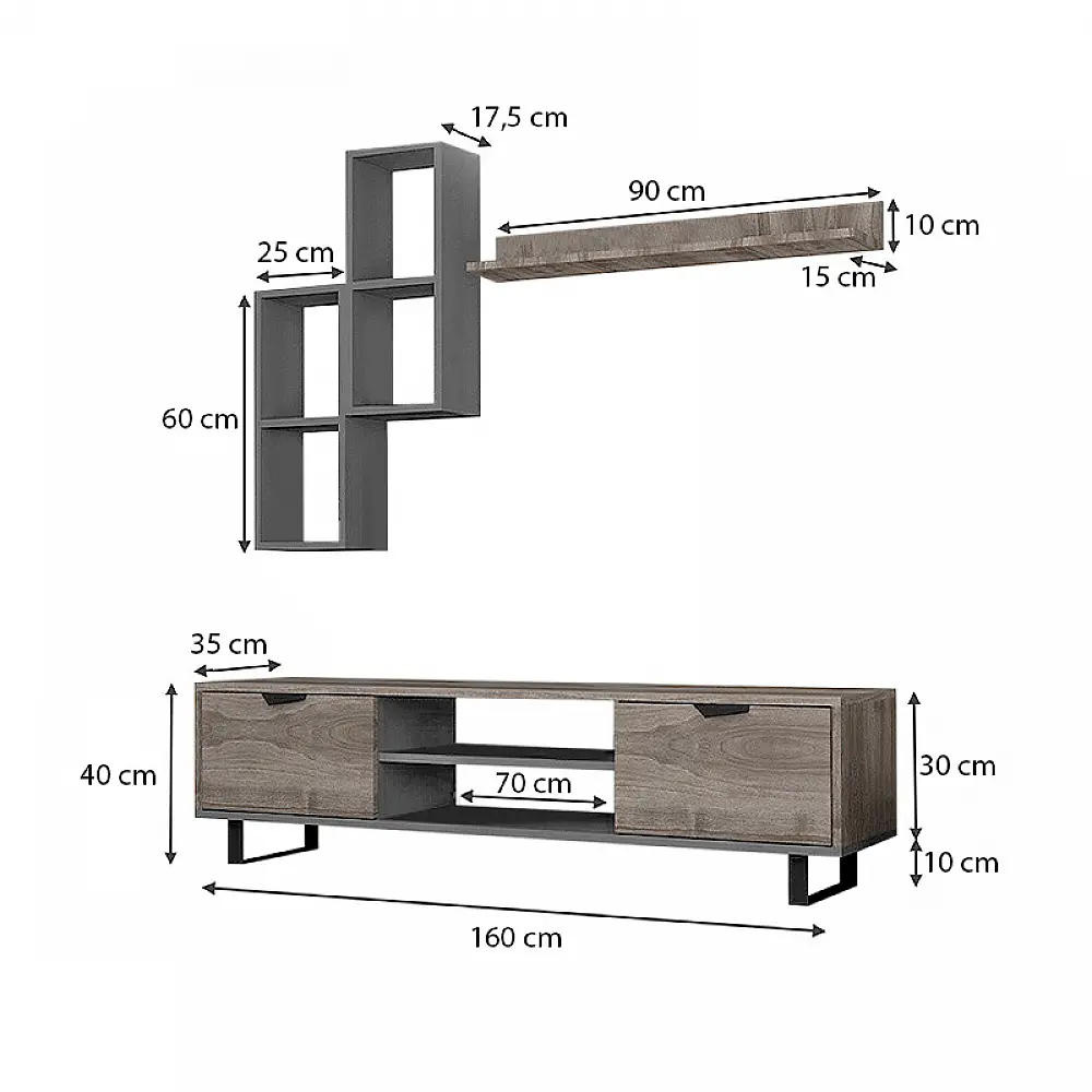 Σύνθεση τηλεόρασης Lonsa Megapap χρώμα γκρι 160x35x40εκ.
