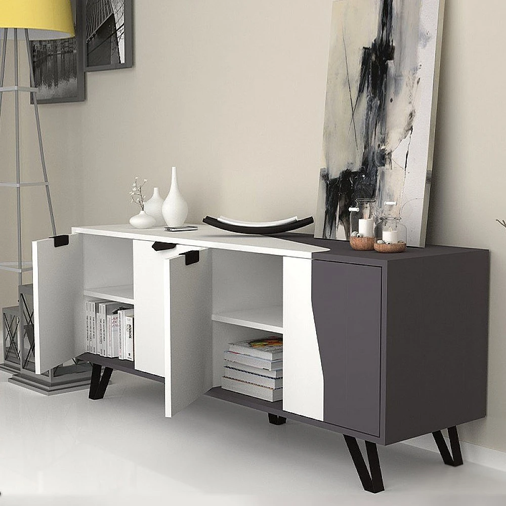 Μπουφές Jasmine Megapap χρώμα λευκό - ανθρακί 160x45x78εκ.