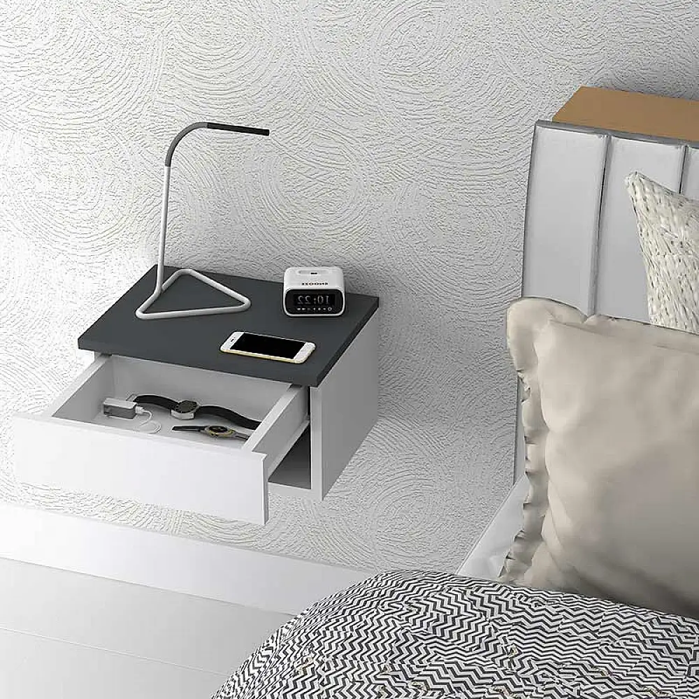 Κομοδίνο επιτοίχιο Mary Megapap χρώμα ανθρακί - λευκό 40x30x23εκ. | GP028-0052,4