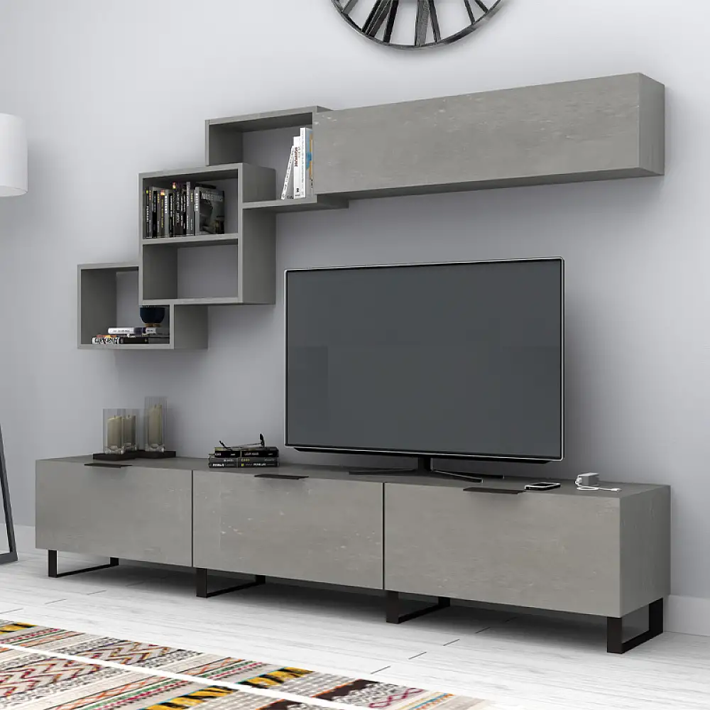 Σύνθεση τηλεόρασης Heydar Megapap χρώμα γκρι σκυροδέματος 210x35x40εκ. | GP028-0087,2