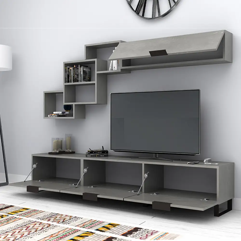 Σύνθεση τηλεόρασης Heydar Megapap χρώμα γκρι σκυροδέματος 210x35x40εκ. | GP028-0087,2