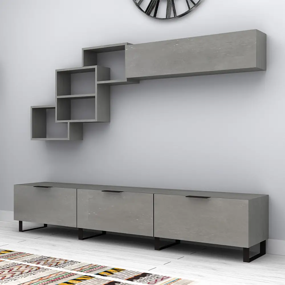 Σύνθεση τηλεόρασης Heydar Megapap χρώμα γκρι σκυροδέματος 210x35x40εκ. | GP028-0087,2