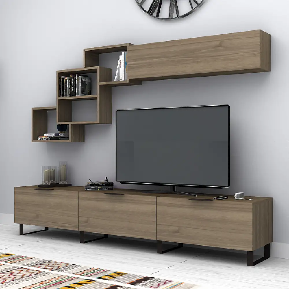 Σύνθεση τηλεόρασης Heydar Megapap χρώμα καρυδί 210x35x40εκ. | GP028-0087,3