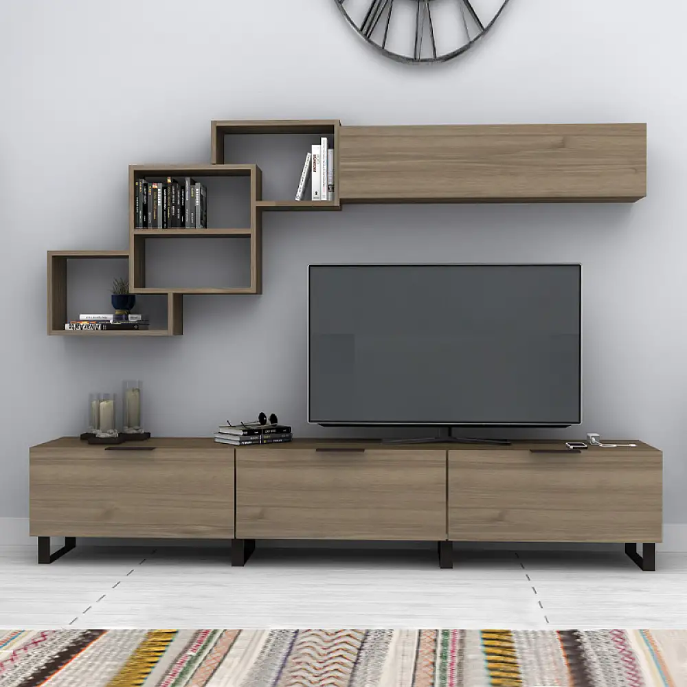 Σύνθεση τηλεόρασης Heydar Megapap χρώμα καρυδί 210x35x40εκ. | GP028-0087,3