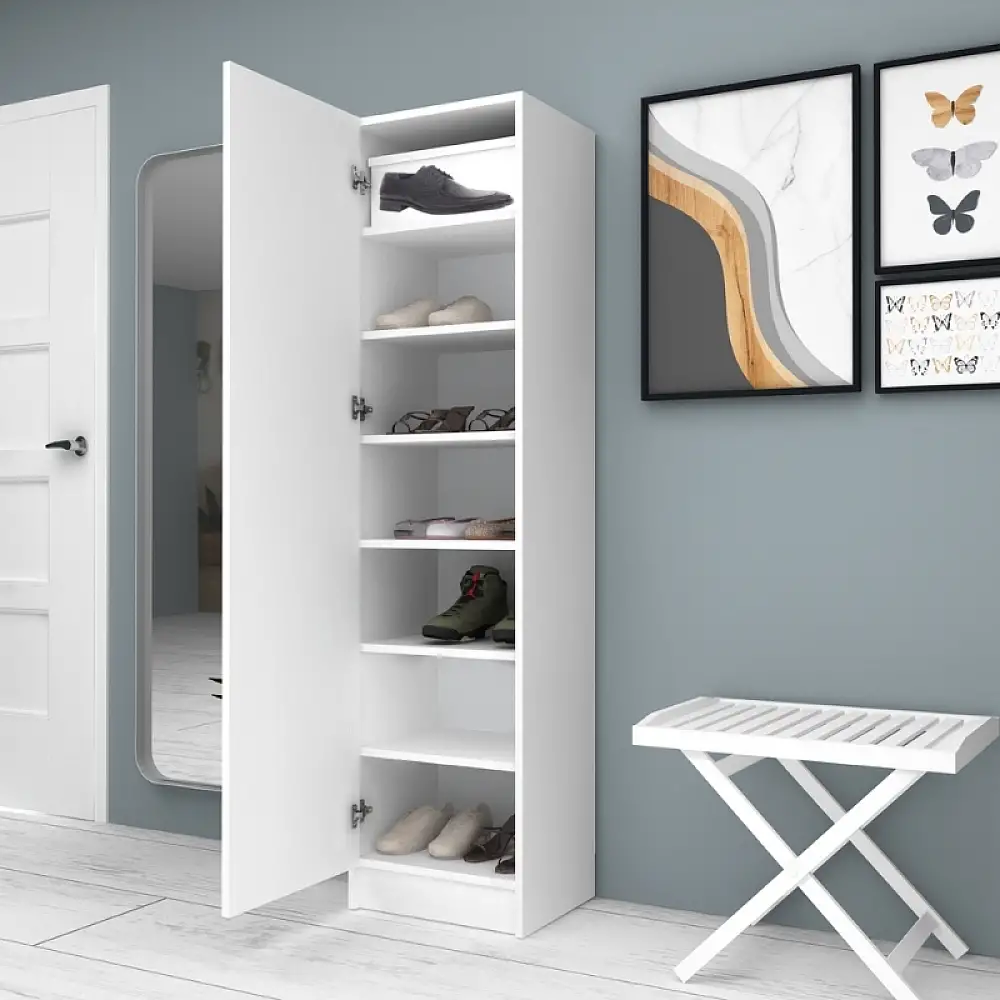 Ντουλάπα ρούχων - παπουτσοθήκη Petro Megapap μονόφυλλη χρώμα λευκό 45x38x180εκ. | GP028-0107,1