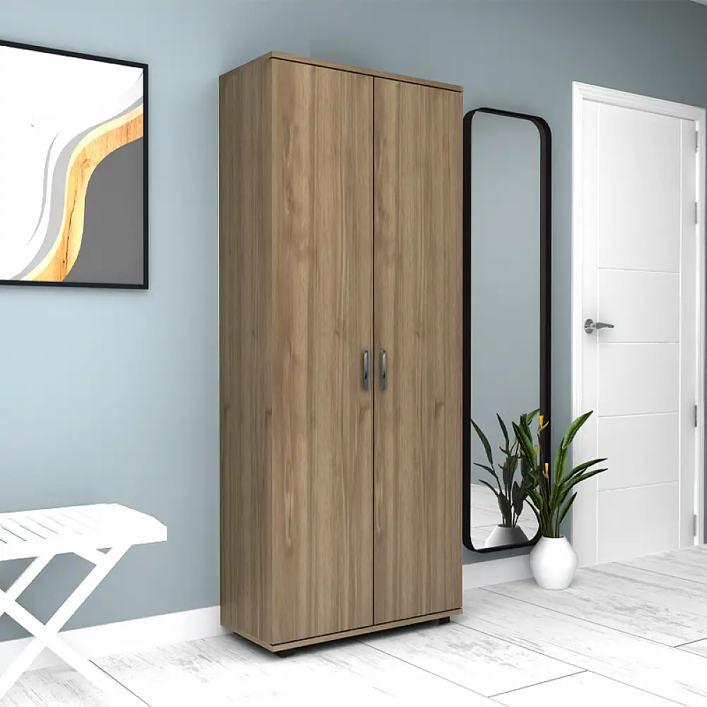 Ντουλάπα ρούχων - παπουτσοθήκη Eric Megapap δίφυλλη χρώμα καρυδί 76x36x187εκ. | GP028-0116,3