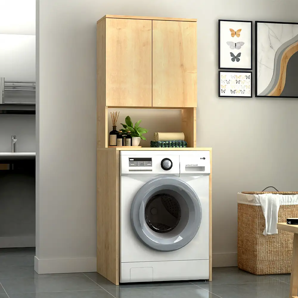 Έπιπλο πλυντηρίου Cozen Megapap χρώμα φυσικό οξιάς 65x60x178εκ. | GP028-0129,4