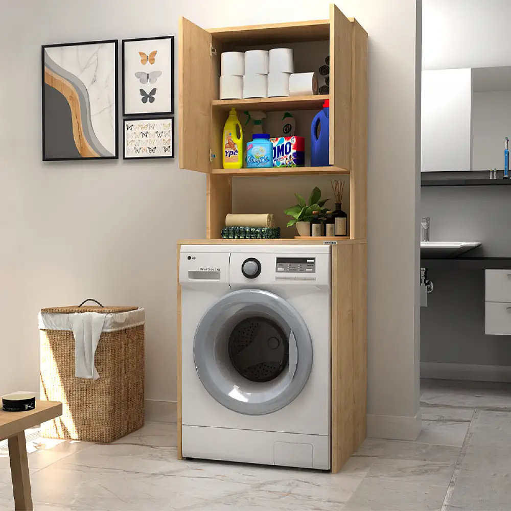Έπιπλο πλυντηρίου Cozen Megapap χρώμα φυσικό οξιάς 65x60x178εκ. | GP028-0129,4