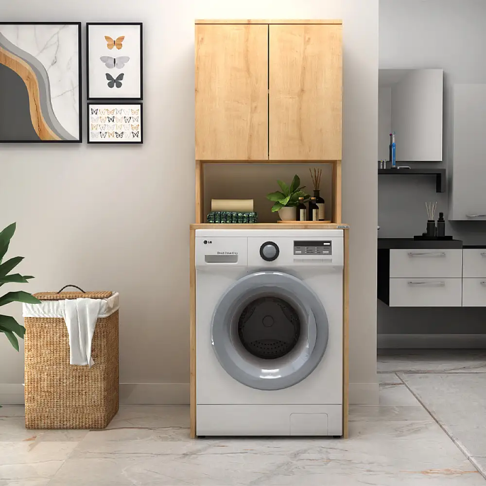 Έπιπλο πλυντηρίου Cozen Megapap χρώμα φυσικό οξιάς 65x60x178εκ. | GP028-0129,4