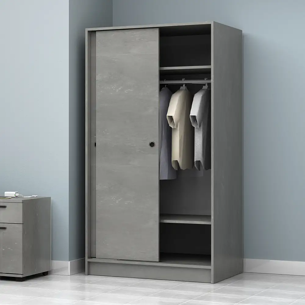 Ντουλάπα ρούχων Regio Megapap δίφυλλη συρόμενη χρώμα γκρι σκυροδέματος 100x60x181εκ. | GP028-0138,3