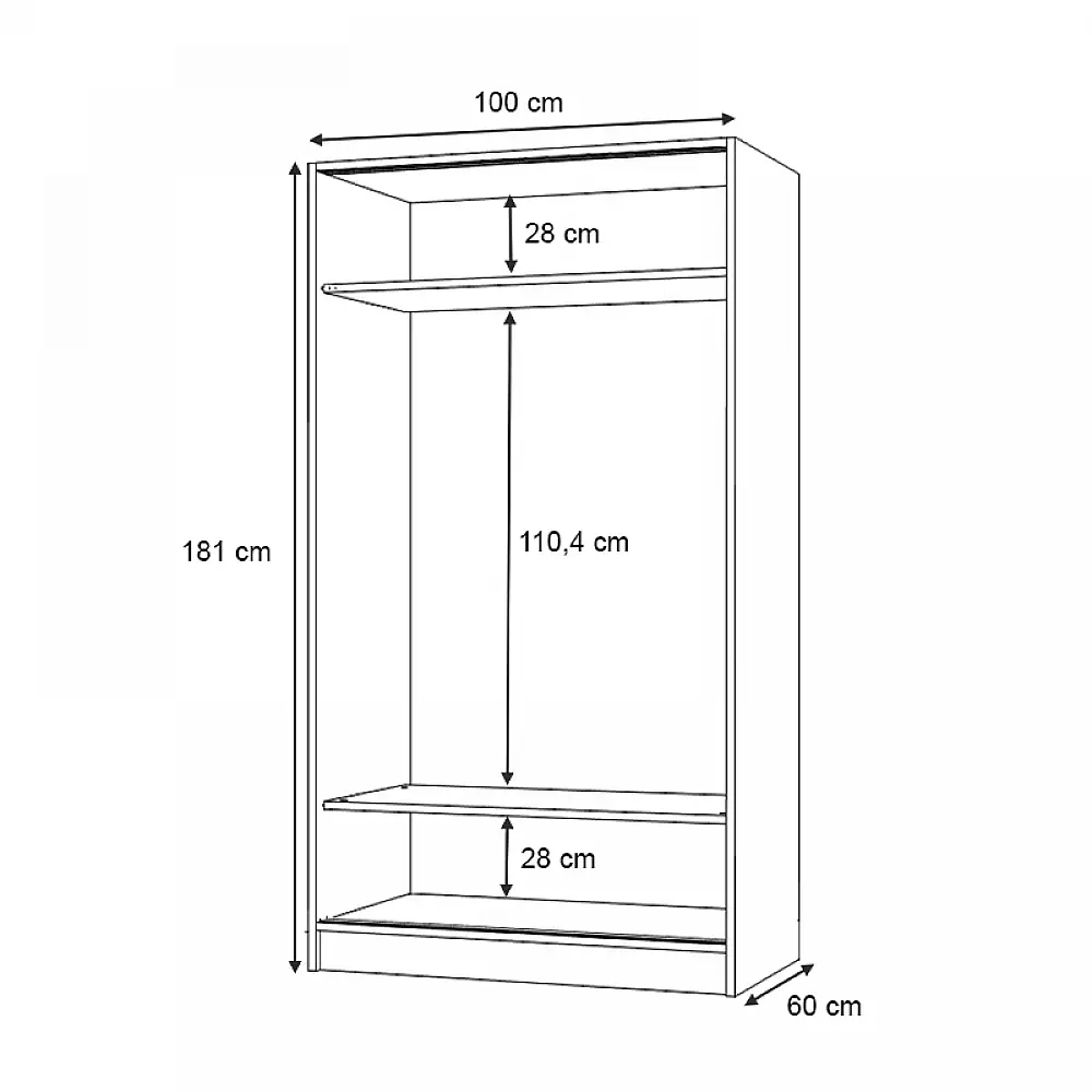 Ντουλάπα ρούχων Regio Megapap δίφυλλη συρόμενη χρώμα γκρι σκυροδέματος 100x60x181εκ. | GP028-0138,3