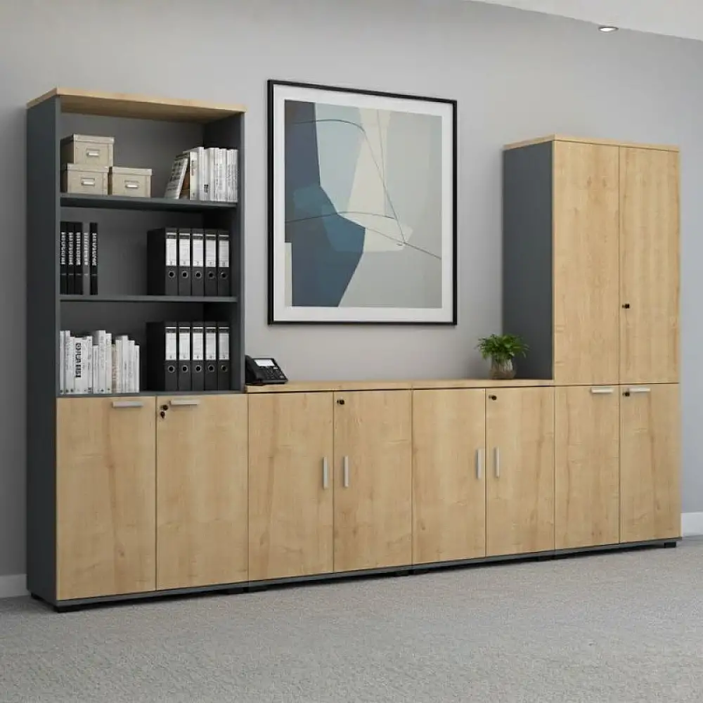 Ντουλάπα γραφείου επαγγελματική Venturo Megapap χρώμα ανθρακί - φυσικό οξιάς 80x40x200εκ. | GP028-0146,1