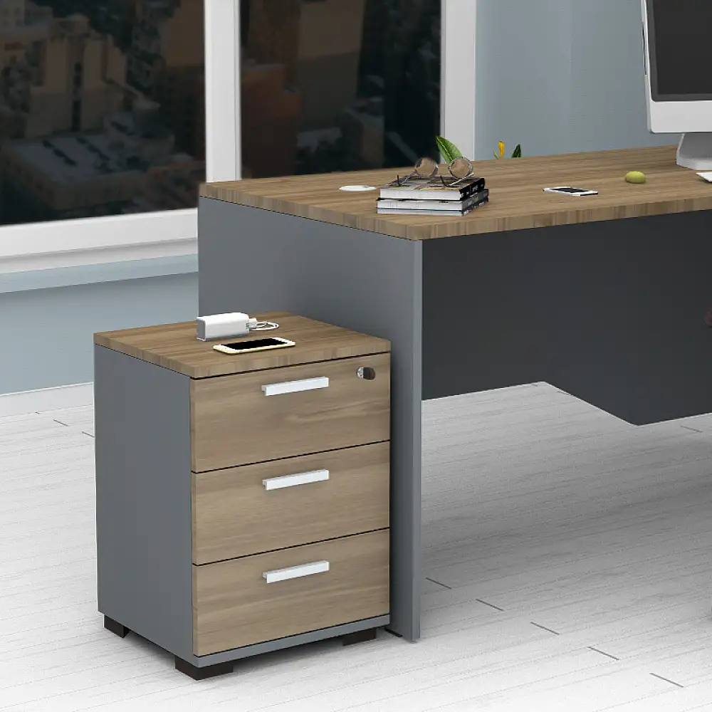 Συρταριέρα γραφείου με κλειδαριά επαγγελματική Venturo Megapap χρώμα ανθρακί - καρυδί 39x40x57εκ. | GP028-0149,2