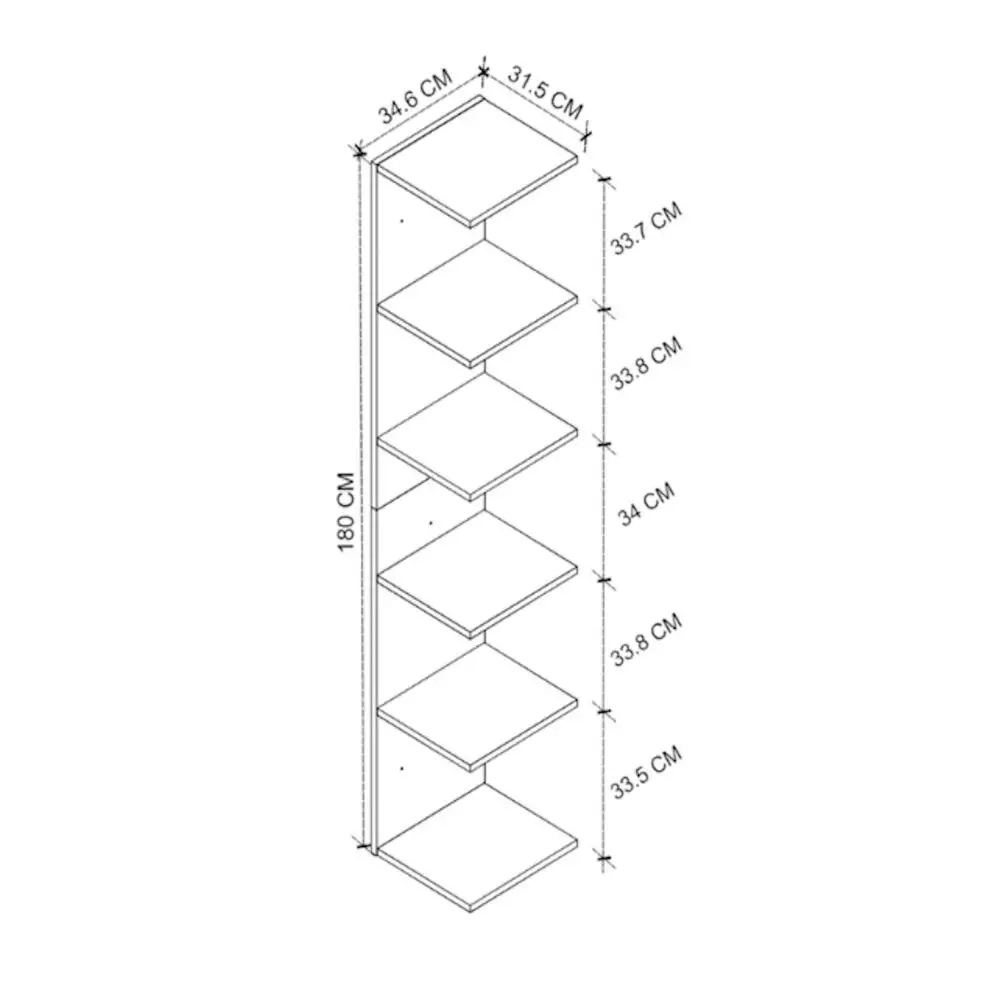 Βιβλιοθήκη - Ραφιέρα τοίχου Silver Megapap χρώμα λευκό 34,6x31,5x180εκ. | GP028-0162,1