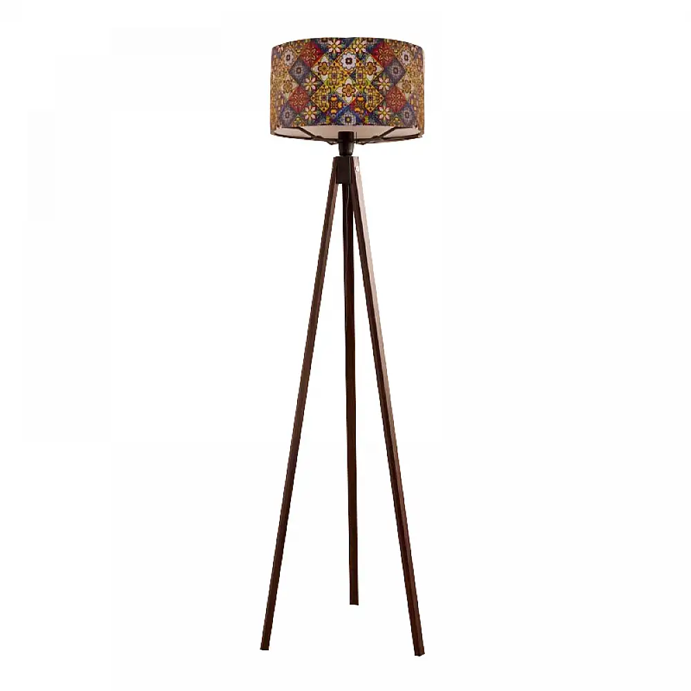 Φωτιστικό δαπέδου Rosling Megapap Mdf/ύφασμα Pvc χρώμα καρυδί - πολύχρωμο 38x38x140εκ.