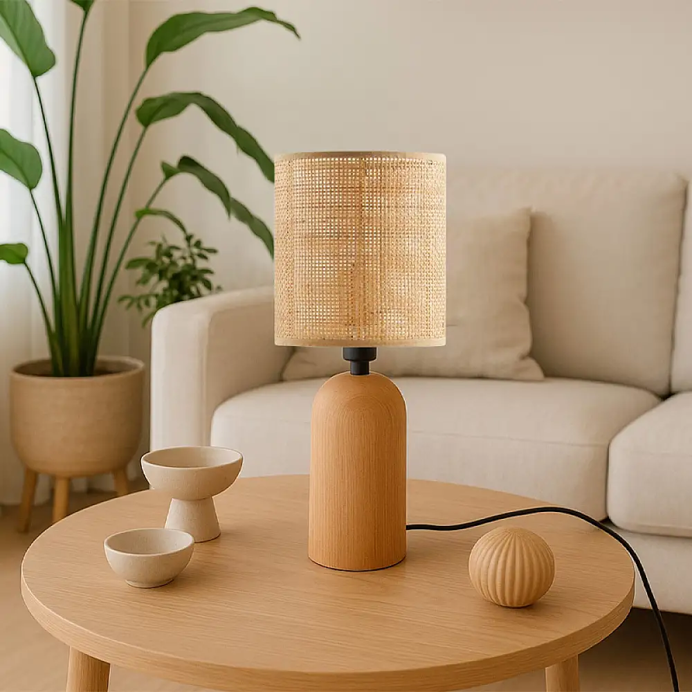 Φωτιστικό επιτραπέζιο Cora Megapap E14 ξύλινο - pe rattan χρώμα φυσικό Ø15x35εκ. | GP029-0178,1